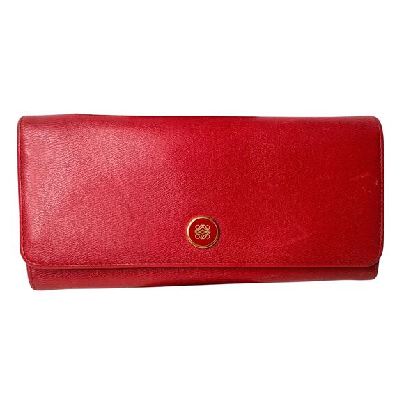 Loewe Anagram Flap Leather Continental Long Wallet - Red - Picture 1 of 16